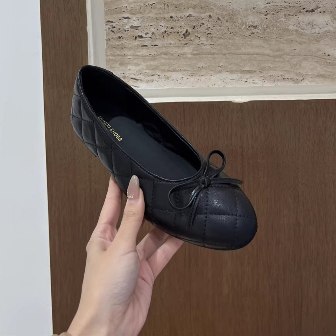 Damen Elegante Ballerinas mit quiltierter Oberfläche und dekorativem Schleifen-Detail EB
