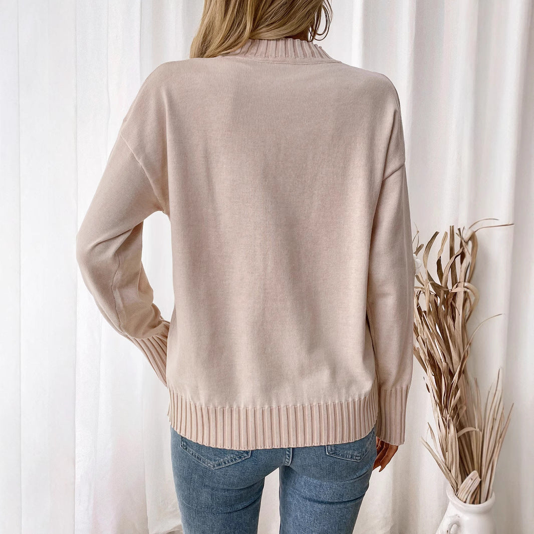 Damen Strickpullover mit floralem Design und Rippbündchen EB
