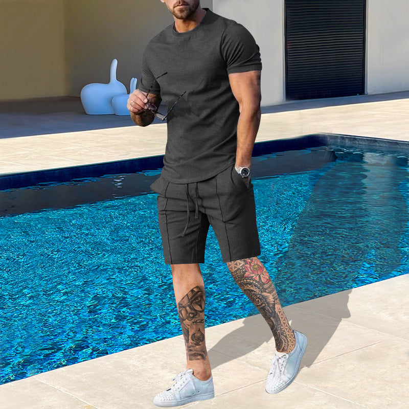 Herren Sportliches Kurzarm-Set aus atmungsaktivem Material mit elastischem Bund und seitlichen Taschen EB
