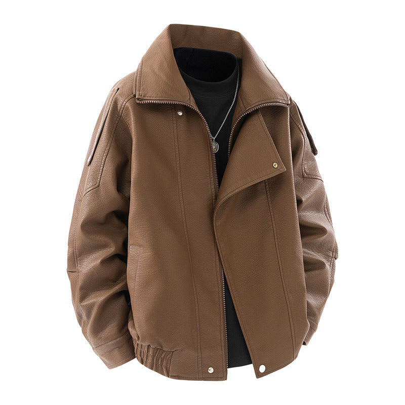 Damen modische Kunstlederjacke mit hohem Kragen und praktischen Seitentaschen EB
