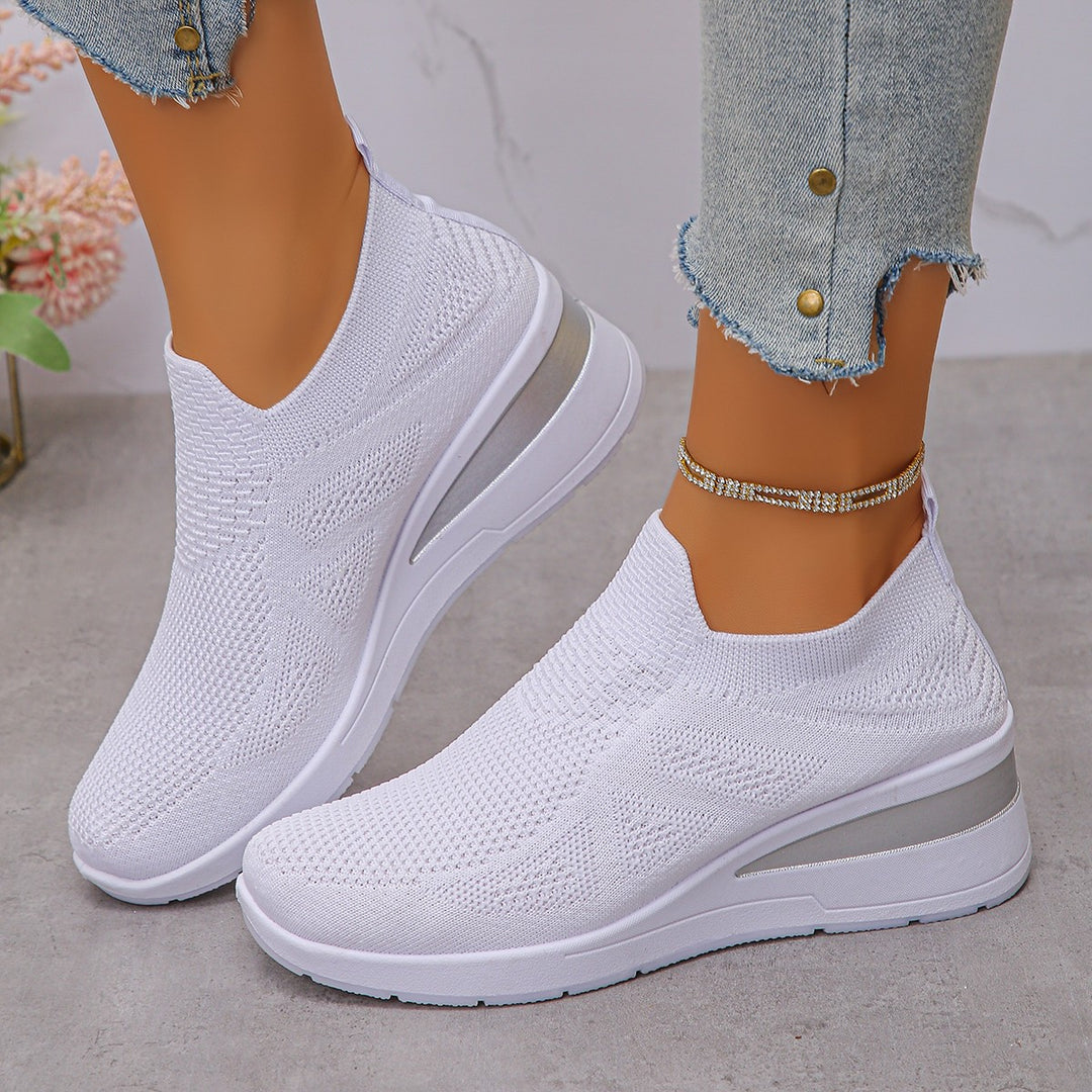 Damen Komfortable Wedge-Sneaker aus atmungsaktivem Strickmaterial EB