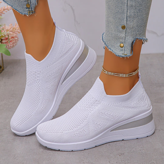 Damen Komfortable Wedge-Sneaker aus atmungsaktivem Strickmaterial EB