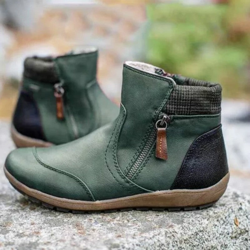 Damen nan lederoptik gefütterte Stiefelette mit seitlichem Reißverschluss und rutschfester Laufsohle EB