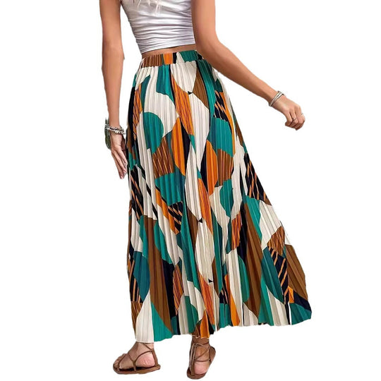 Damen Plissierter Maxirock mit geometrischem Muster EB