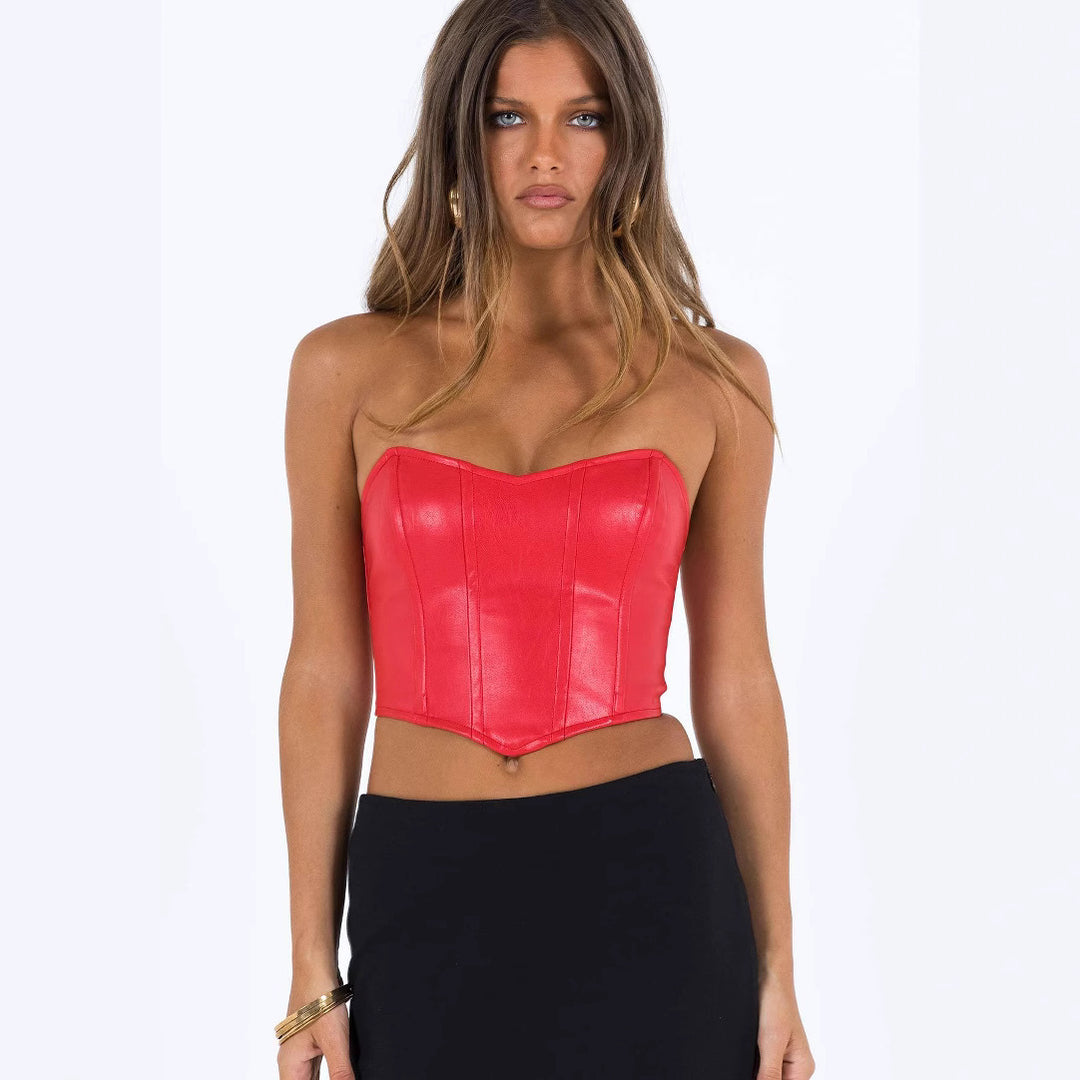 Damen Cropped Oberteil mit kunstvollem Knoten und strukturiertem Kunstleder EB
