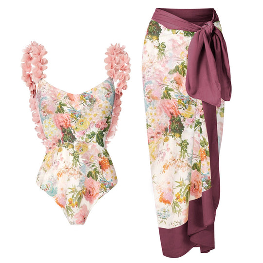 Damen Badeanzug mit floralem Design und schicker Wickelhose EB