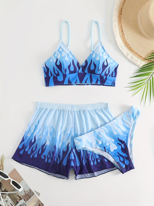 Damen Triangel-Bikini mit aufregendem Flammenmuster EB