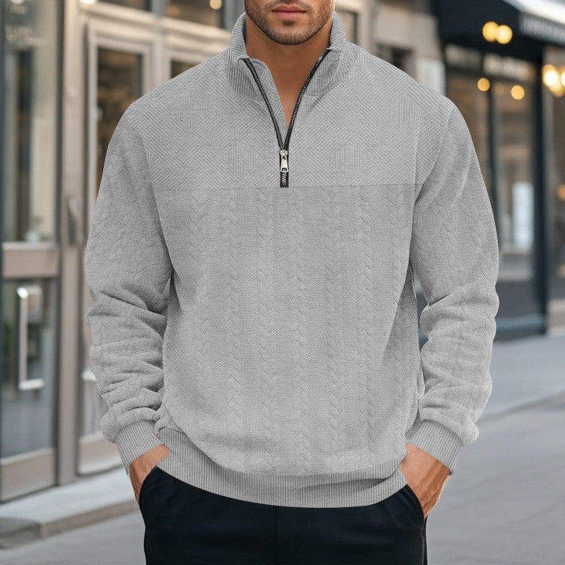 Herren nan strukturierter Halbzip-Strickpullover mit Stehkragen und Zopfmuster EB