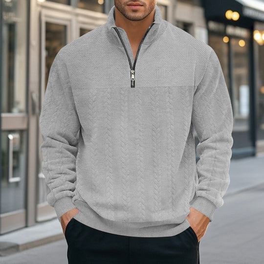 Herren nan strukturierter Halbzip-Strickpullover mit Stehkragen und Zopfmuster EB