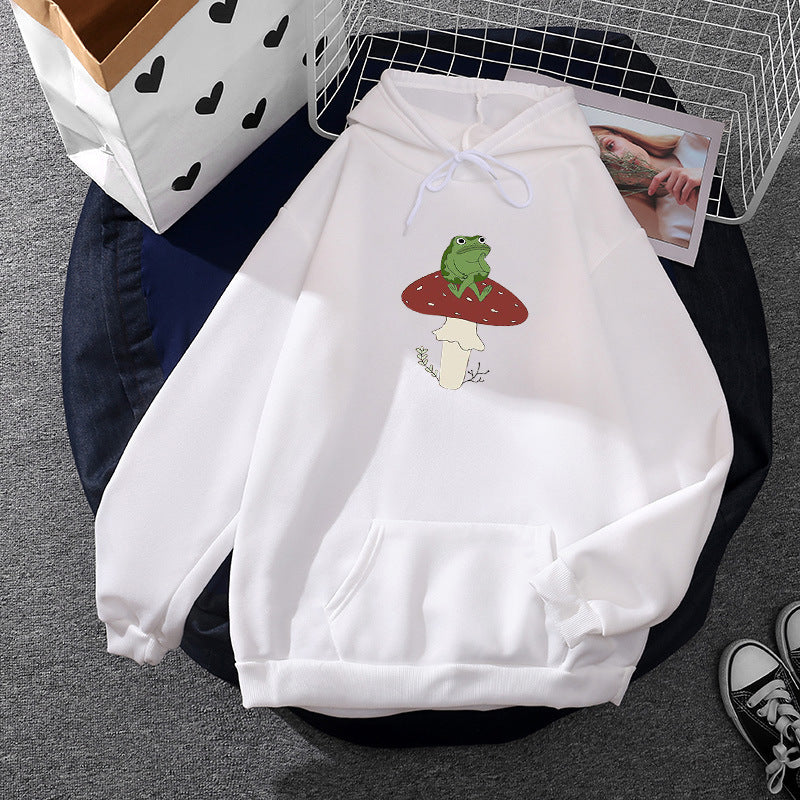 Damen nan oversized Kapuzenpullover mit Kängurutasche und Frosch‑Pilz-Print EB