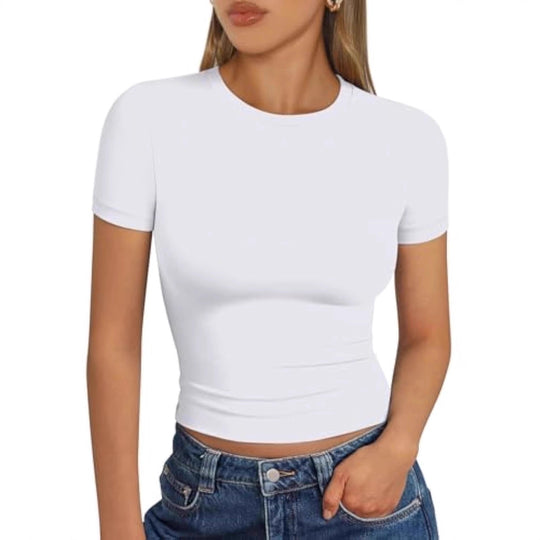 Damen figurbetontes Kurzarmshirt aus elastischem Material EB
