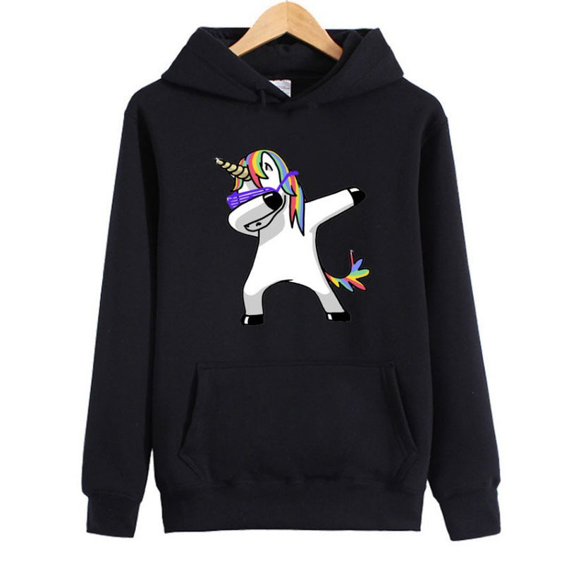 Damen Kapuzenpullover mit Einhorn-Dab-Print, Kängurutasche und weichem Baumwollmix EB