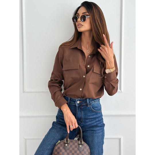 Damen Modische Bluse mit Taschen und Knopfdetails EB