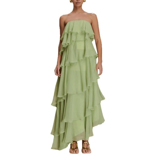 Damen Langes Rüschensommerkleid mit gerafften Details EB