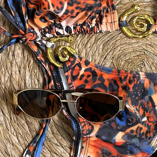 Damen Triangel-Bikini mit verstellbaren Trägern und animalischem Muster EB