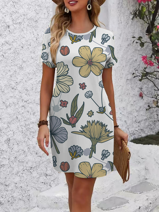 Damen Kurzarmkleid mit verspieltem Flamingo-Design und lockerem Schnitt EB