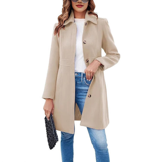 Damen klassischer Wollmantel mit modischem Schnitt und funktionalen Details EB