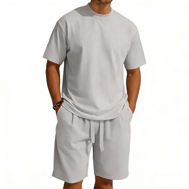 Herren nan Kurzarmshirt- und Bermudakombination aus geripptem Jersey mit elastischem Tunnelzugbund EB