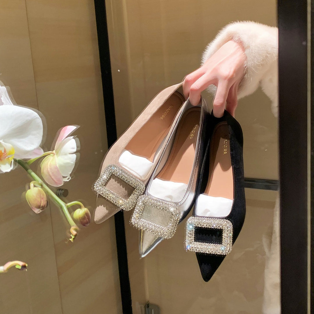 Damen elegante Ballerinas mit funkelnder Schnallenapplikation EB