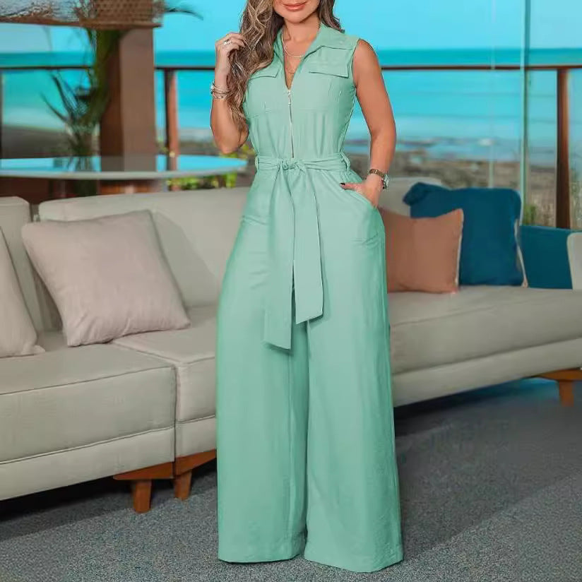 Damen Jumpsuit mit weitem Bein und Taillengürtel EB