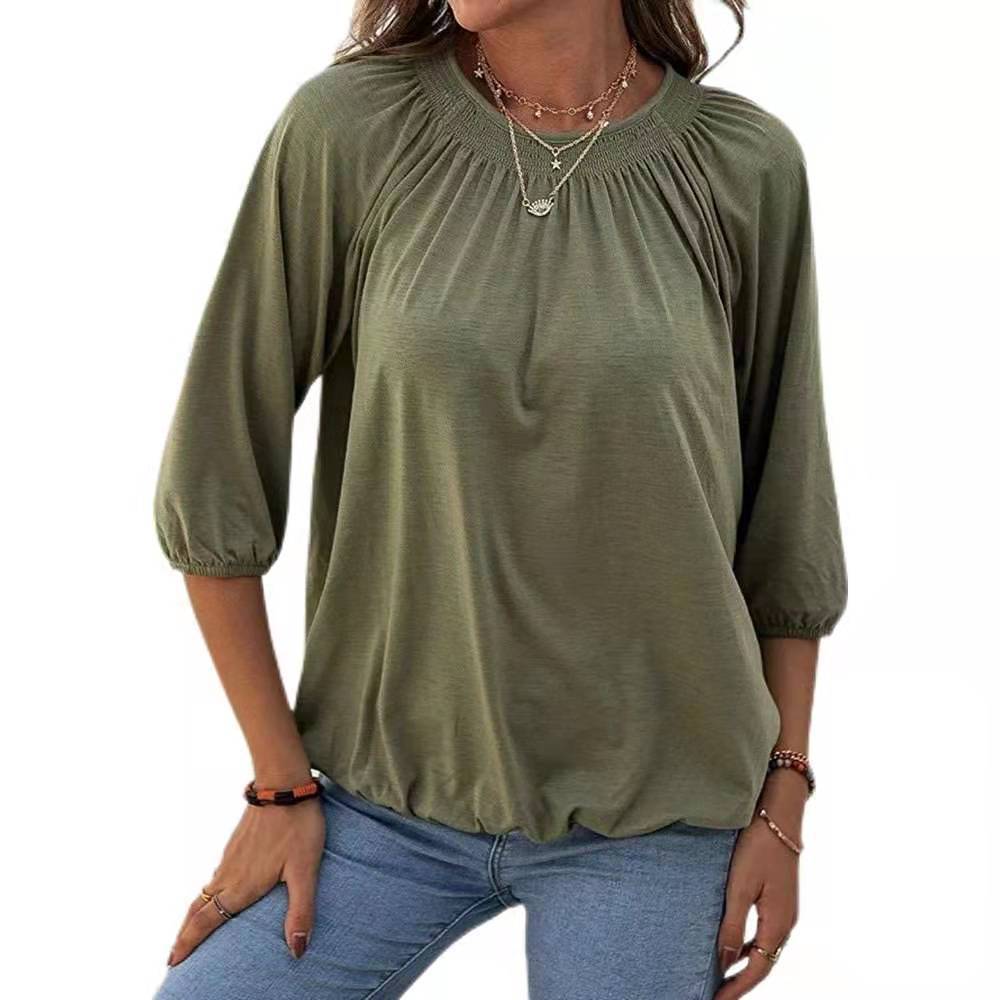 Damen leichtes Blusenshirt mit romantischem Puffärmel und lässigem Schnitt EB