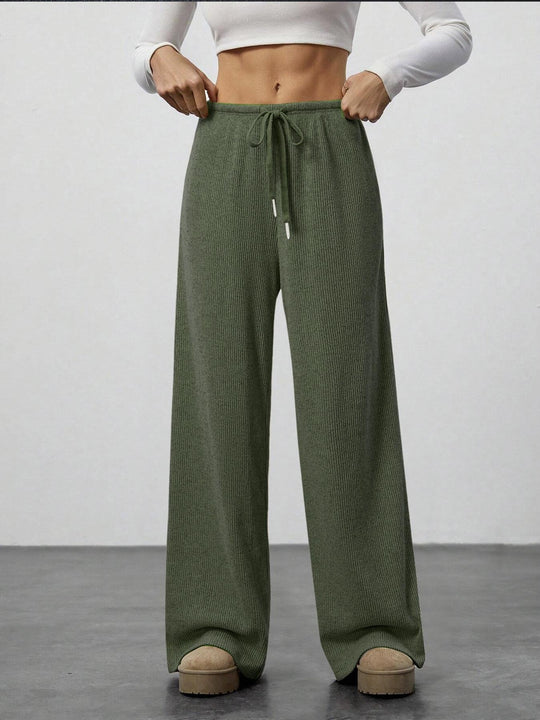 Damen Weit geschnittene Relax-Hose aus elastischem Strickmaterial mit Kordelzug EB