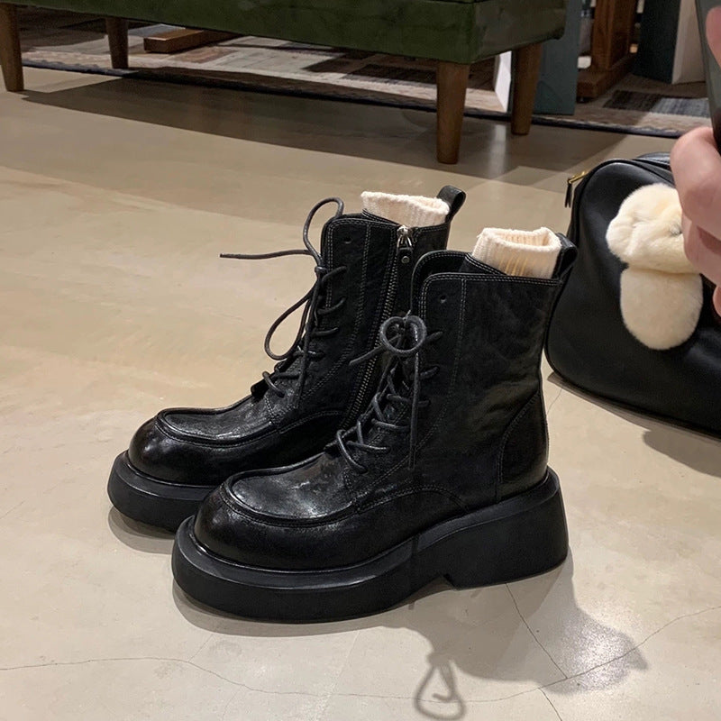 Damen Schnürstiefel mit robustem Blockabsatz und wärmendem Innenfutter EB