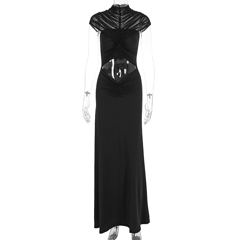 Damen elegantes Abendkleid mit raffinierten Cut-Outs und hochgeschlossenem Kragen EB