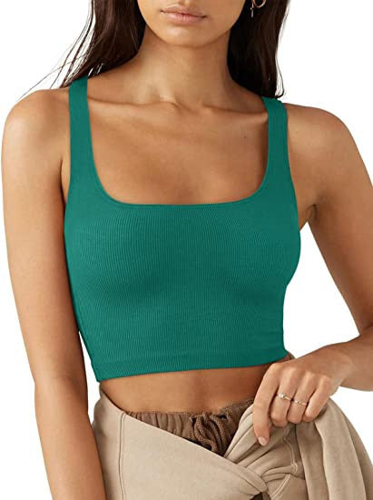 Damen cropped Top mit breiten Trägern und feinem Rippenmuster EB