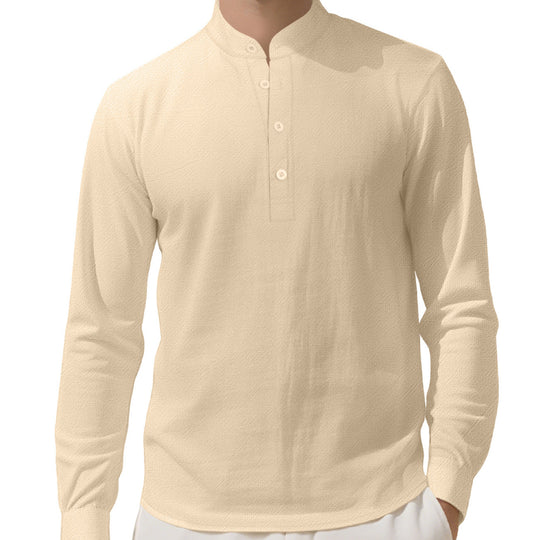 Herren Elegantes Langarmhemd mit Stehkragen und Knopfleiste EB