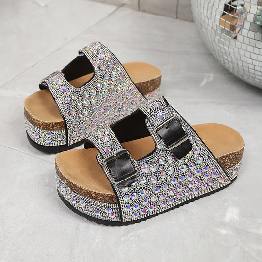 Damen Pailletten-Badesandalen mit breiten Riemen EB