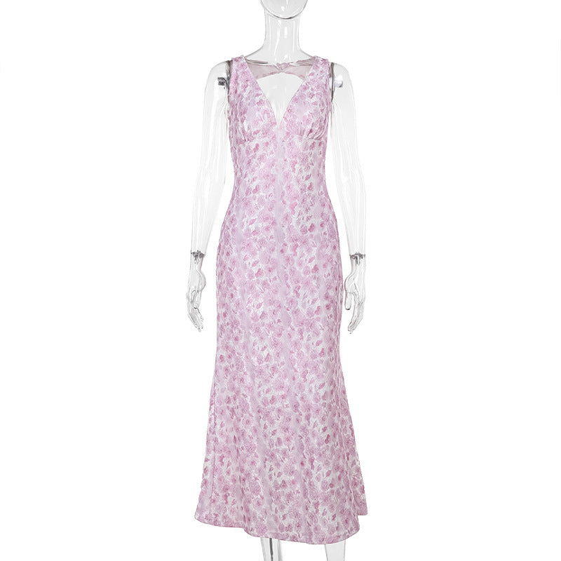 Damen Maxikleid mit elegantem V-Ausschnitt und floralem Muster EB