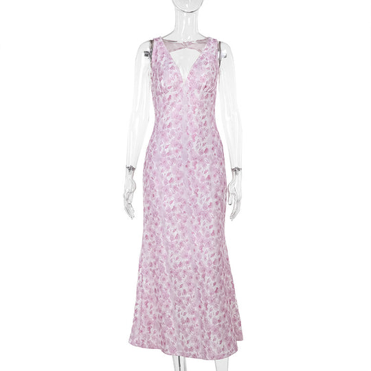 Damen Maxikleid mit elegantem V-Ausschnitt und floralem Muster EB