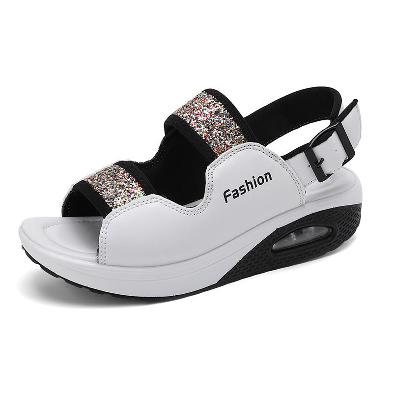 Damen nan Komfort-Keilsandale mit sichtbarer Luftkammer, verstellbaren Riemen und Glitzerbesatz EB