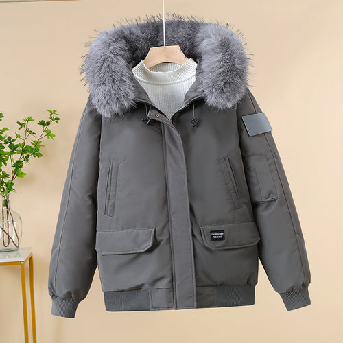 Damen Winterjacke mit abnehmbarem Kunstfellkragen und großen Taschen EB
