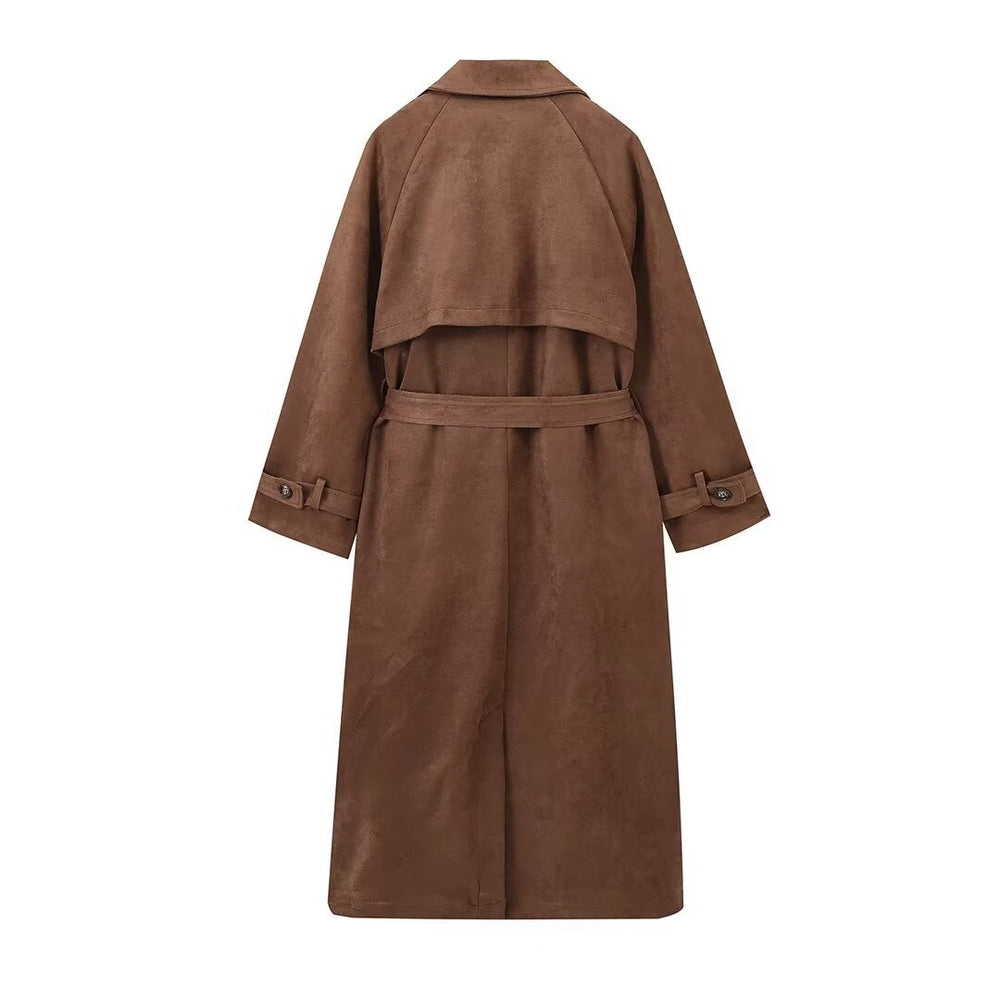 Damen elegante Suede Trenchcoat EB