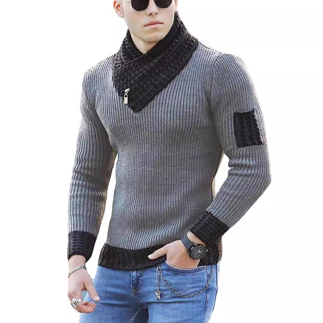 Herren Strickpullover mit hohem Kragen und strukturiertem Design EB