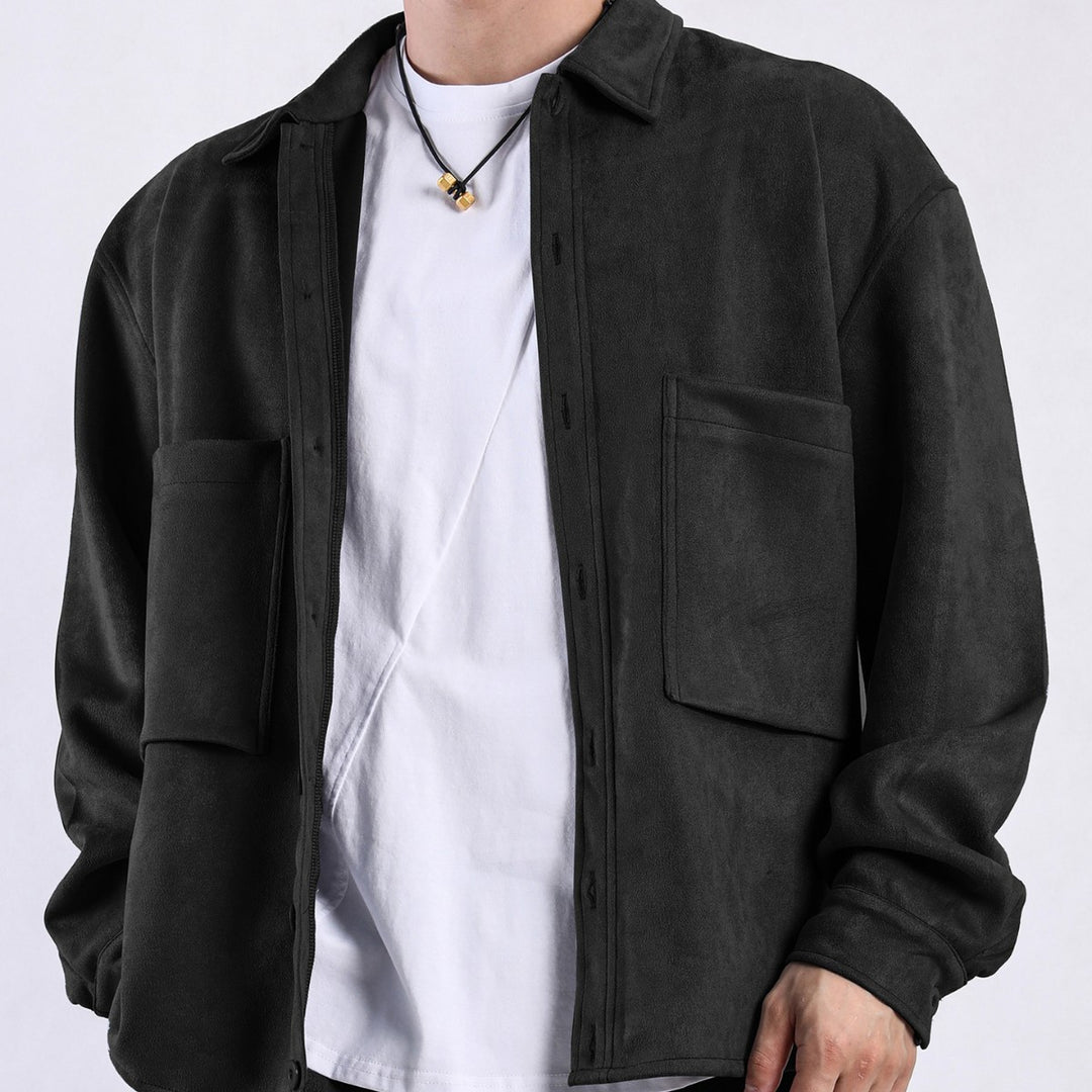 Damen lässige Overlay-Jacke mit praktischen Taschen und modernem Kragen EB