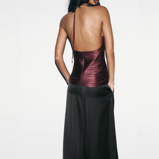 Damen stylisches Haltertop mit tiefem V-Ausschnitt und Rüschendetails EB