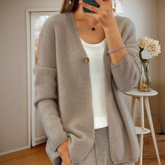 Damen Strickjacke mit strukturierter Oberfläche und Knopfdetail EB