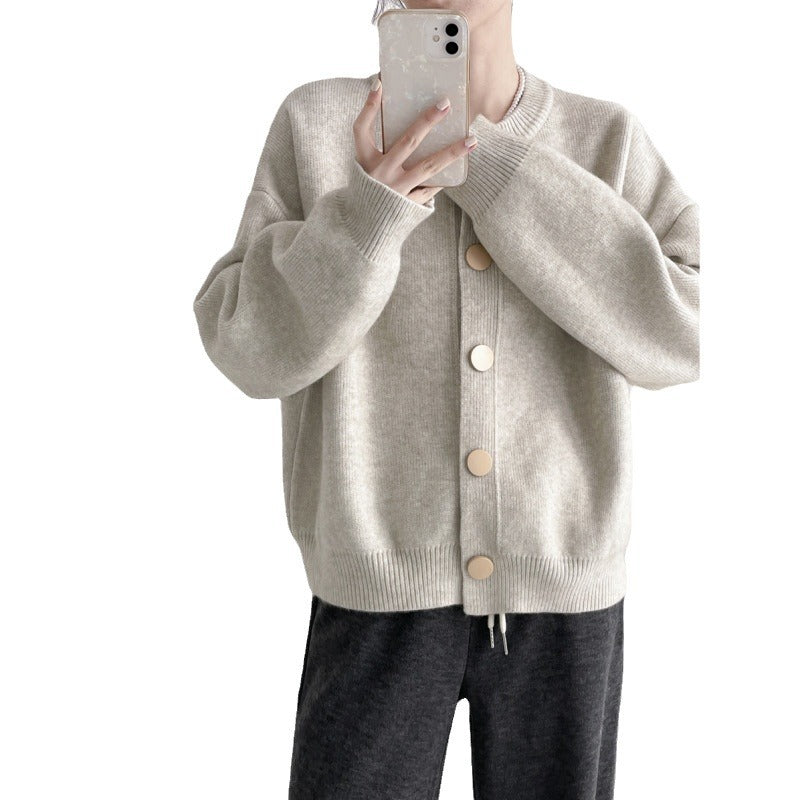 Damen Grob gestrickter Cardigan mit dekorativen Knöpfen und lässigem Schnitt EB