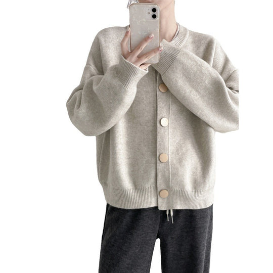 Damen Grob gestrickter Cardigan mit dekorativen Knöpfen und lässigem Schnitt EB