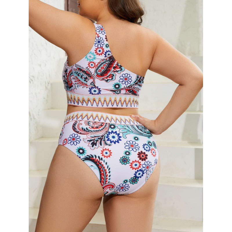 Damen Crop-Top Bikini-Set mit hohem Bund und dekorativem Muster EB