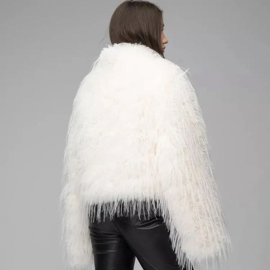 Damen Trendige Kunstfelljacke mit eleganten Fransen EB