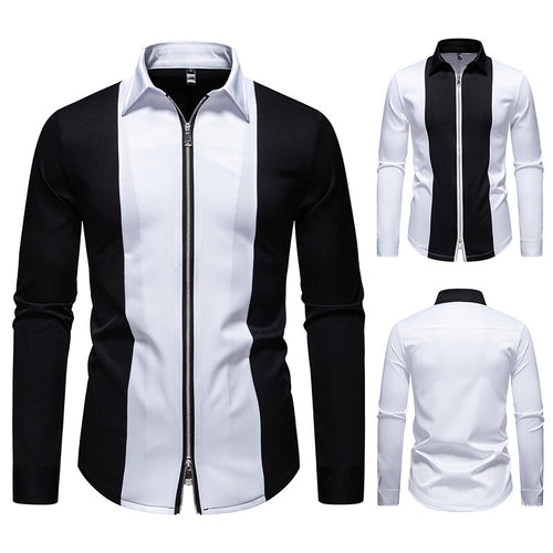 Herren modisches Langarmshirt mit stylischem Stehkragen und kontrastierenden Paspeln EB