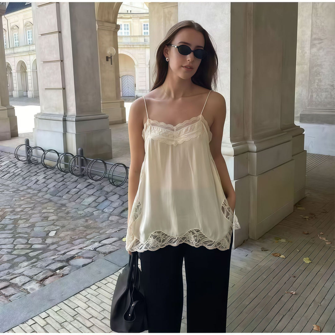 Damen elegantes Spitzentop mit feinen Trägern EB