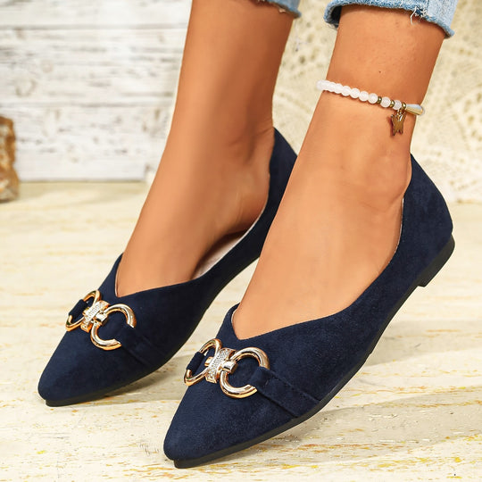Damen Elegante Ballerinas mit dekorativem Metallring EB