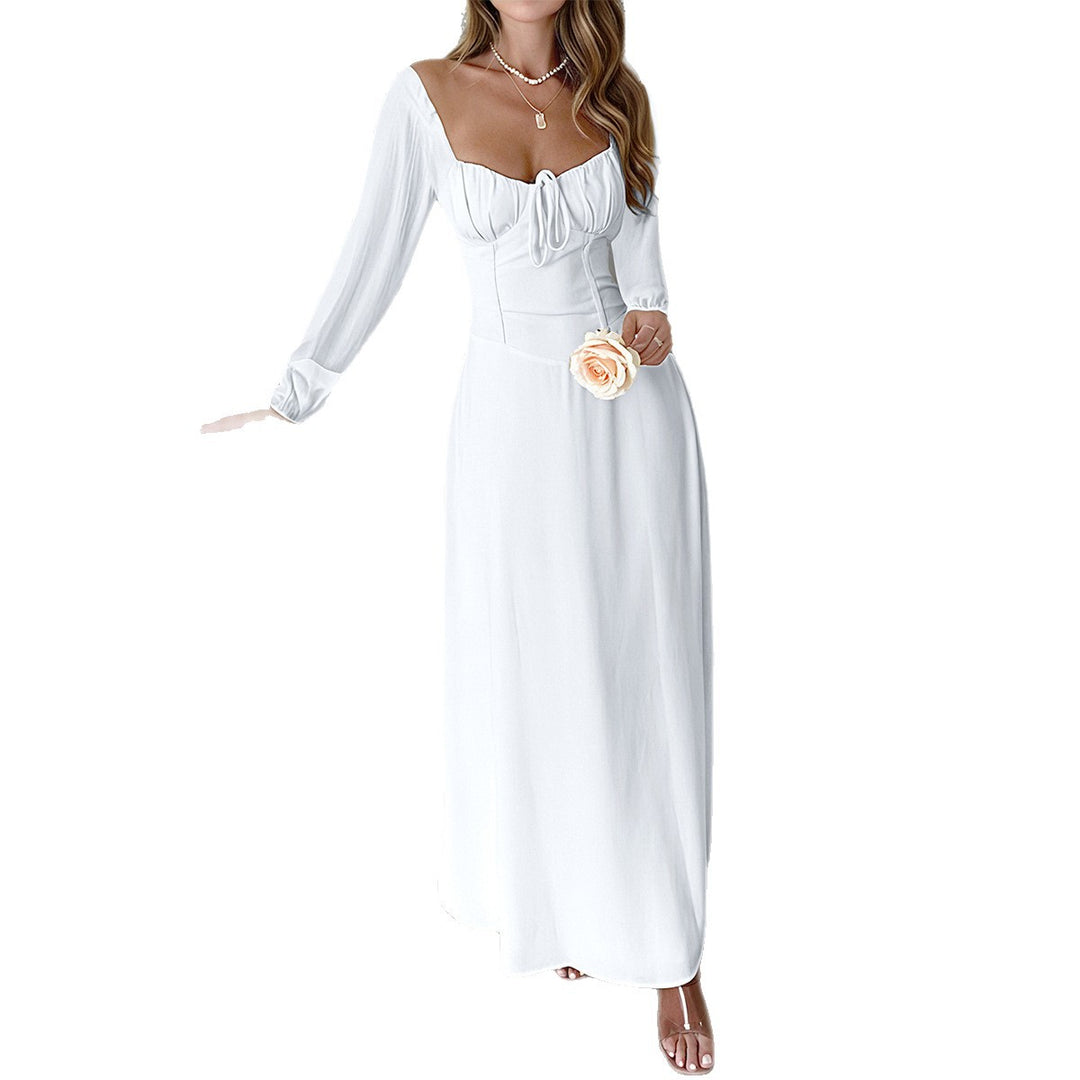 Damen nan Maxikleid mit Corsagen-Oberteil, Herzausschnitt, gerafften Ärmeln und fließendem A-Linien-Rock EB
