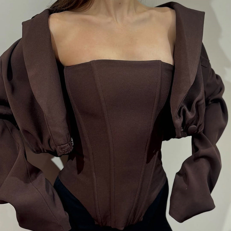 Damen Corsagen-Top mit Volumenärmeln EB