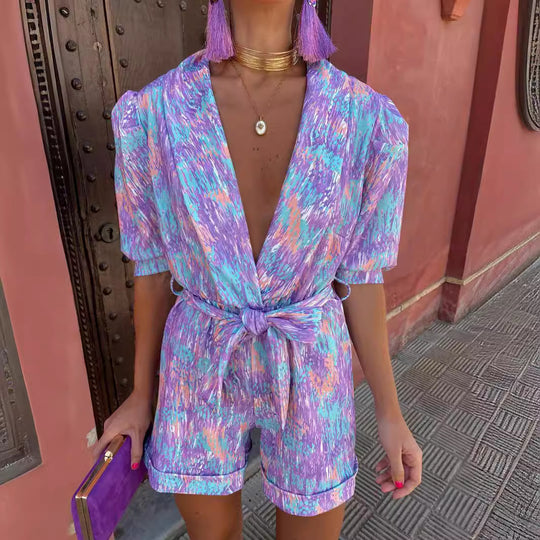 Damen Lebhaftes Print Lässiger Jumpsuit EB